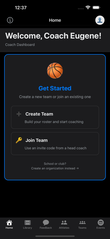 Coach Feedback home dashboard