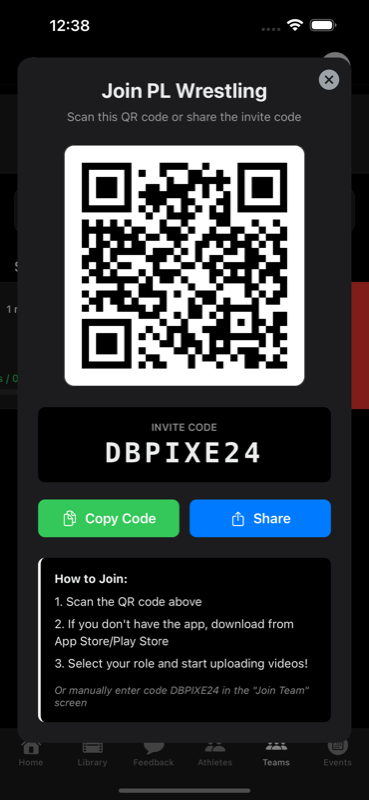 Team invite QR code